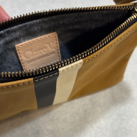 Clare V Flat Clutch Tan Clutch with Black and White Stripe - Picture 9 of 10